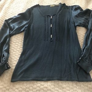 Max Studio Teal Silk and Wool blend Sweater with silk sleeves size L